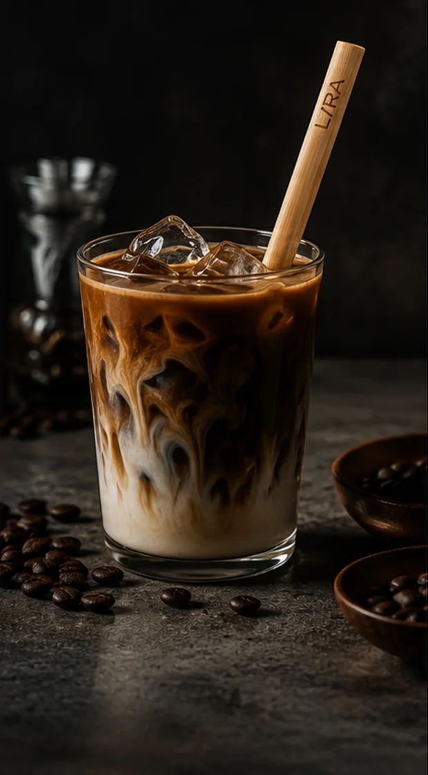 Iced craft coffee with LIRA reed straw